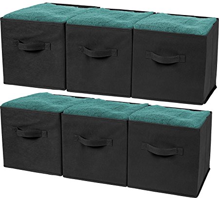 Greenco Foldable Storage Cubes Non-woven Fabric -6 Pack-(Black)