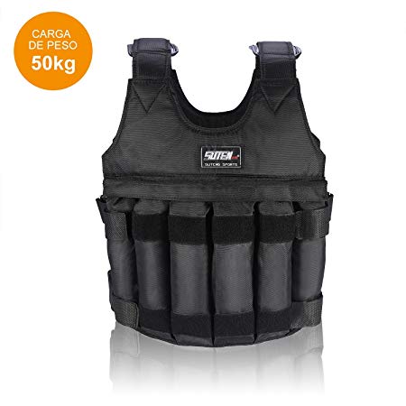 Fdit Adjustable Weight West Weighted Vest Jacket Excercise Training Vest Maximum Load 20 kg/50 kg