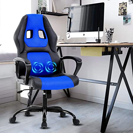 Gaming Chair Computer Chair Office Chair Ergonomic High Back Massage PC Desk Chair with Lumbar Support & Padded Armrest Racing Style Cheap Adjustable Swivel Chair for Women Men Adult, Blue