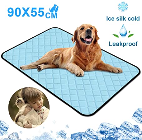 2in1 Dog Cooling Bed Mat Waterproof Pee Pad, Pet Cat Ice Silk Self Cooling Pad Blanket for Kennels Crates Beds Couch Car Seat, Help Your Pet Stay Cool Anti-Slip