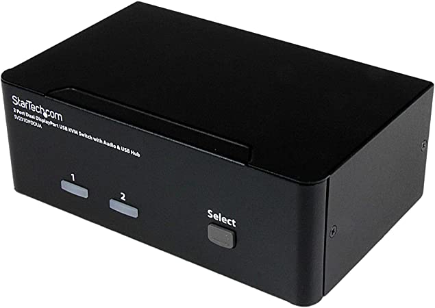 StarTech.com Dual Monitor DisplayPort KVM Switch - 2 Port - USB 2.0 Hub - Audio and Microphone - DP KVM Switch (SV231DPDDUA) Black