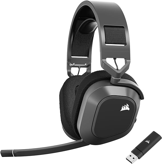 CORSAIR HS80 MAX Wireless Multiplatform Gaming Headset with Bluetooth - Dolby Atmos - Broadcast Quality Microphone - iCUE Compatible - PC, Mac, PS5, PS4, Mobile - Steel Gray