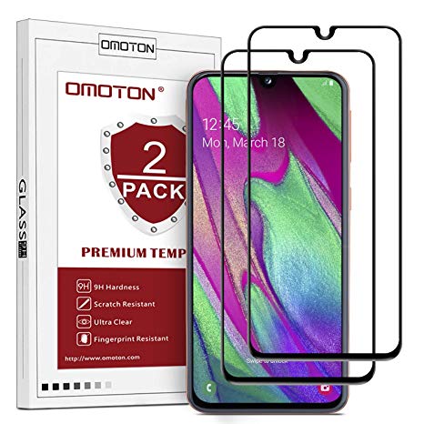 OMOTON [2 Pack] Compatible with Samsung Galaxy A40 Screen Protector [Full Coverage][Crystal Clear][Bubble Free][Easy Installation] Tempered Glass Screen Protector for Samsung Galaxy A40