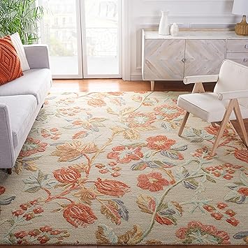 SAFAVIEH Blossom Collection 10' x 14' Grey/Red BLM458F Handmade Floral Premium Wool Living Room Dining Bedroom Area Rug