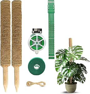 EcoNour 26.5" (2 Pack -16") Stackable Moss Pole for Monstera Plant Support | Moss Pole Sticks for Indoor Plants | Bamboo Plant Stakes,Climbing,Potted,Pothos| Philodendron & Creepers with Tie Accessory