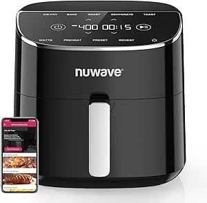 Nuwave Brio Plus Air Fryer 8 Qt, New & Improved, PFAS-FREE, 7 Digital One-Touch Cook Functions that AIR FRY, BAKE, ROAST, DEHYDRATE, TOAST, REHEAT, PREHEAT, 150 Presets, 50°F~400°F, 700/1500/1800W