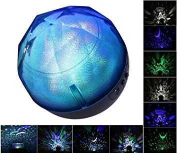 Anpress Portable Kids Night Light Projector (3 Color Changing, 360 Degree Rotation, 3 Project Films Changeable: Stars/ Ocean/ Birthday, 3 Brightness Dimmable, USB Battery Powered) (Black)