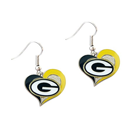 Sports Team  Green Bay Packers Logo 3/4" Swirl Heart Dangle Earring Set