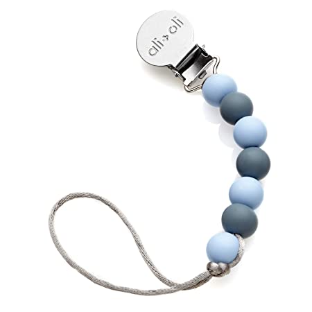 Modern Pacifier Clip for Baby - 100% BPA Free Silicone Beads (Thin Iron) Binky Holder for Newborn - Infant Baby Shower Gift - Universal fit MAM - Philips Avent