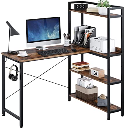 Rolanstar Computer Desk L Shaped 47", Corner Desk with Shelves, Home Office Desk with 4-Tier Storage Bookshelf, Study Writing Table, Workstation, Stable Metal Frame, Rustic Brown