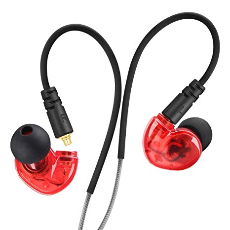 Detachable Wired Earbuds with Mic - NiUB5 Universal HiFi Noise Isolating Earphone with Tangle Free Wire Control Cable for iPhone iPad MP3 Tablet Laptop (Red)