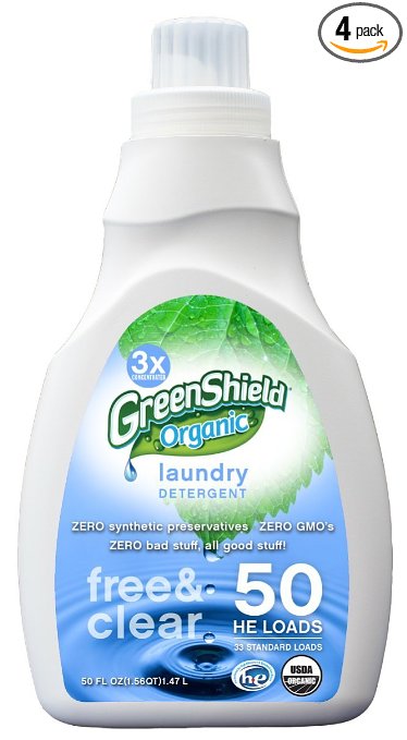 Greenshield Organic, Usda Organic Free and Clear Liquid Laundry Detergent, 50-Ounces (Pack of 4)