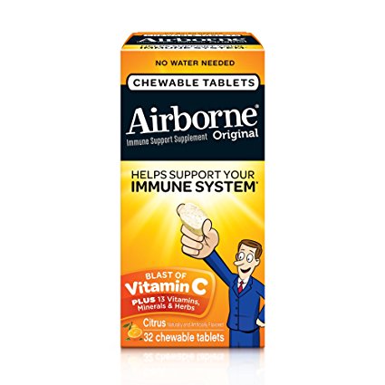 Airborne Citrus Chewable Tablets 1000 mg of Vitamin C Immune Support Supplement, 32 count