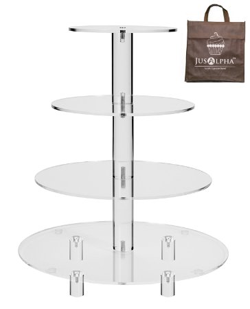 Jusalpha® 4 Tier Acrylic Glass Round Cake Stand-cupcake Stand- Dessert Stand-tea Party Serving Platter for Wedding Party(4TR) (Large With Rod Feet)