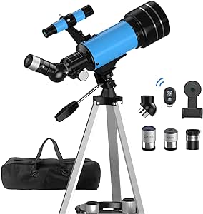 Telescope for Adults, 70mm Aperture 400mm Refractor Telescope (24X-180X) for Astronomy Beginners, Portable Telescope with Adjustable Tripod Phone Adapter & Wireless Remote