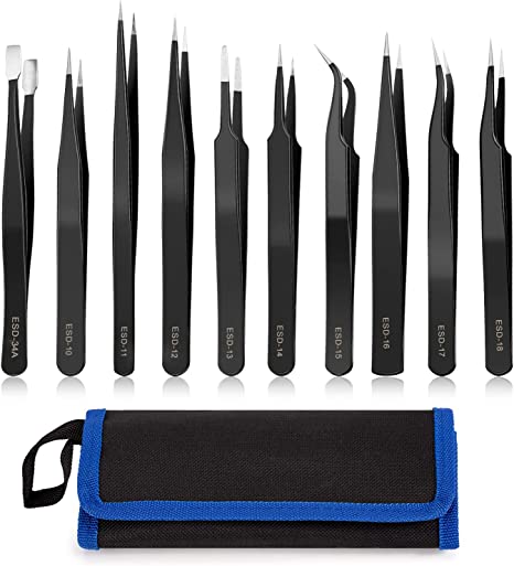 YHYZ 9PCS Precision Tweezers Set, Upgraded Anti-Static Stainless Steel Precise Tweezers (Fine, Curved, Flat), Perfect for Craft, Electronic, Soldering, Model, Hobby, Jewelry Making, Laboratory