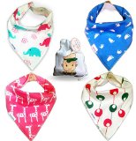 Baby Bandana Drool Bibs for Girls Super Soft Absorbent Cotton with 2 Adjustable Snaps with Fleece Backing- Drooling Teething and Feeding 4 Bib Set - Perfect Baby Girl Shower Gift From Tiny Captain