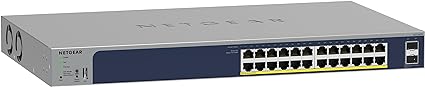 NETGEAR 26-Port PoE Gigabit Ethernet Smart Switch (GS724TP) - Managed, 24 x 1G, 24 x PoE  @ 190W, 2 x 1G SFP, Optional Insight Cloud Management, Desktop or Rackmount, and Limited Lifetime Protection