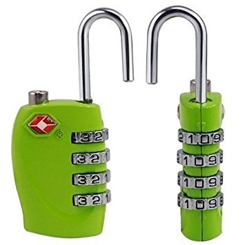2 x TSA Security Padlock - 4-dial Combination Travel Suitcase Luggage Bag Code Lock (GREEN) - LIFETIME WARRANTY