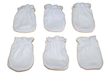 6 Pairs Solid White Cotton Newborn Baby/infant No Scratch Mittens Gloves