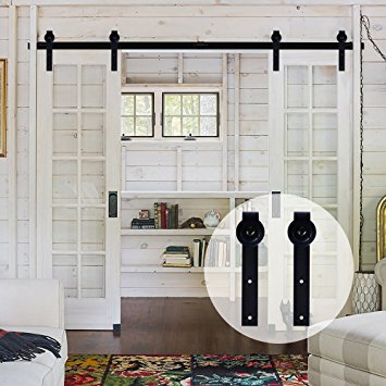 CCJH Country Antique Flat Style 8FT Sliding Barn Wood Double Door Hardware Track Set 96"