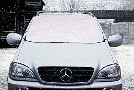 JiGMO Magnetic Car Windscreen Cover Frost, Snow and Ice Protector for Cars and SUVs - Also Car Sun Shade - with Inside Strap to Hold the Cover Securely – (Large) With 2 Mirror Covers and Carry Bag