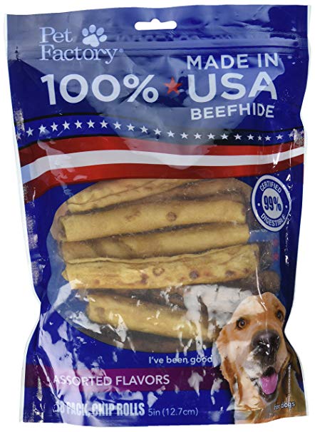 Pet Factory 78117 Assorted Flavored (Beef & Chicken) Chip Rolls 5" 18 Pack. Made in USA (3 Pack)