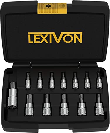 LEXIVON Torx Bit Socket Set, Premium S2 Alloy Steel | 13-Piece Star T8 - T60 Set | Enhanced Storage Case (LX-143)