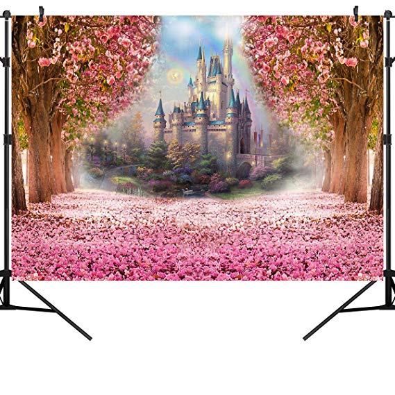 OUYIDA 7X5Ft Castle in Cherry Blossom CP Pictorial Cloth Photography Background Computer-Printed Vinyl Backdrop PCK01