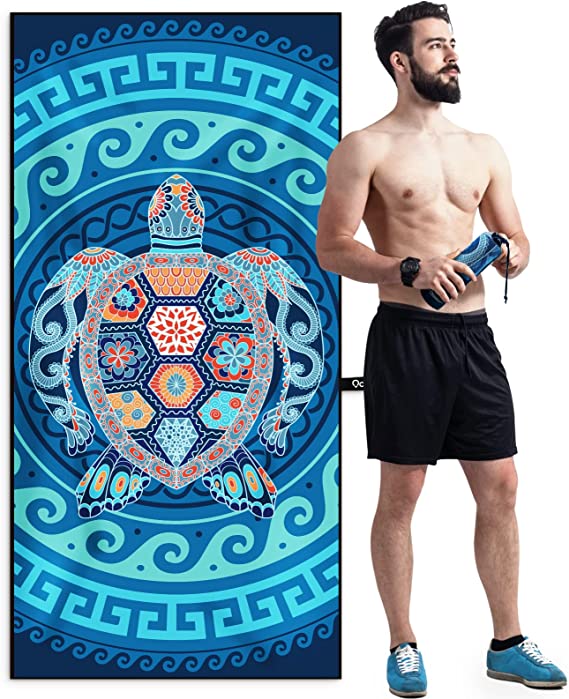 OCOOPA Microfiber Beach Towel Fast Drying, Extra Large 71" x 32" Sand Free Beach Towel Super Lightweight Towels for Swimming Pool, Camping, Picnic, Yoga Gym Sports(X-Large, Colorful Sea Turtle)