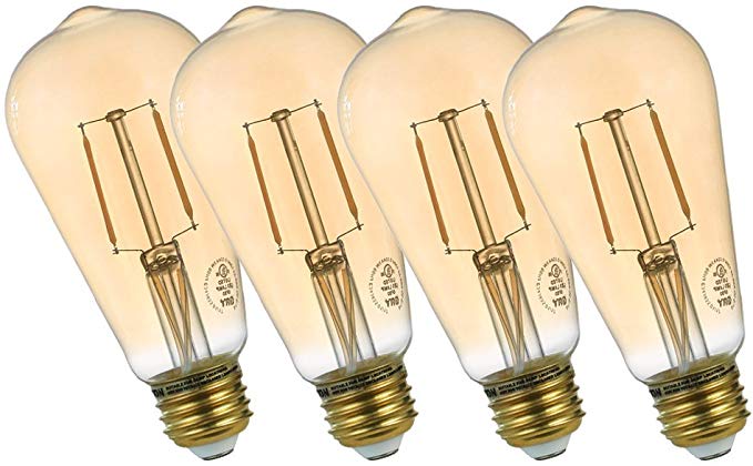 Comyan LED Vintage Edison Filament Light Bulb 4 Pack ST19 3W Equivalent to 19W, Dimmable Amber Nostalgic Glass Warm White 2200K