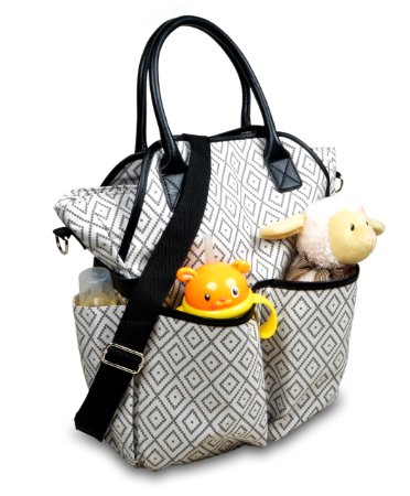 Premium Diaper Bag by Laiya Baby Large Fashion Diaper Tote with Crossbody Strap Graywhite pattern
