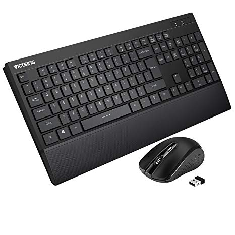 VicTsing [Whisper Quiet] Wireless Keyboard and Mouse Combo, 2.4G Full Size Keyboard and Mouse, Num/Caps/Power Indicator, USB Unifying Receiver, for Office & Home, for PC Laptop Windows Mac iMac,Brown