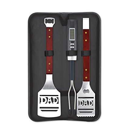 KOVOT Dad BBQ Grill Set with Carry Case - 4 Piece Grill Set Includes Spatula, Tongs, Digital Thermometer and Carry Case