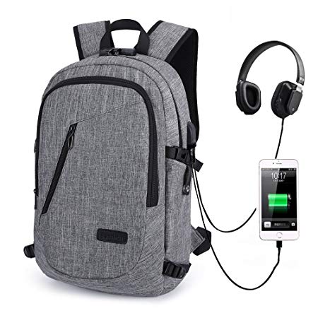Laptop Backpack,Anti Theft Travel Computer Bag College School Bookbag with USB Charger Port & Headphone Interface Fit 15.6 Inch Laptop Notebook, Business Water Resistent Daypack for Men & Women,Grey