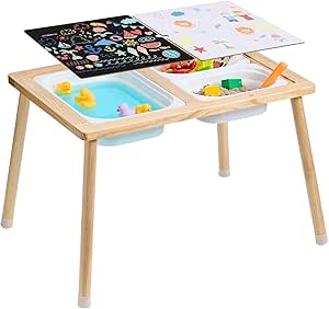 VEVOR Sensory Table for Toddlers, Kids Activity Table with 3 Foldable Storage Bins & Double-Sided Board, Indoor/Outdoor Play Sand and Water Table, Wooden Kids Sensory Table for Drawing Studying Dining