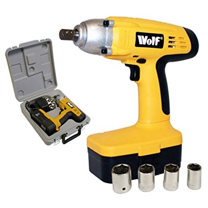 Wolf 24v Cordless 1/2 Inch Square Drive Reversible Impact Wrench Kit with 4 Chrome Sockets, Battery and Charger in Molded Case - Max Torque 200Nm, Forward and Reverse Control, Rechargeable (100215)
