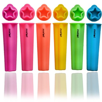 POPEEZ Ice Pop Molds, Set of 6 Popsicle Molds Star Shape, Fun Colors Ice Pop Maker, Lunch Box Slim Snacks Containers, Gift Box