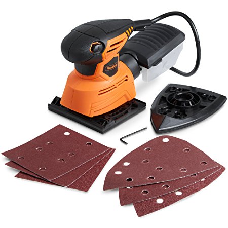 VonHaus 2 in 1 Sheet & Detail Sander 1.1A - Sanding Sheets / Accessories Included, Multi-Use, Compact / Lightweight Design - In-Built Dust Extraction System