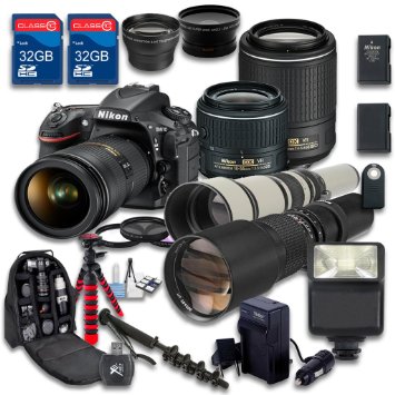 Nikon D810 DSLR Camera   18-55mm VR Lens   55-200mm ED VR II Lens   500mm Preset Lens   650-1300mm Manual Focus  2 PC Memory Cards - International Version