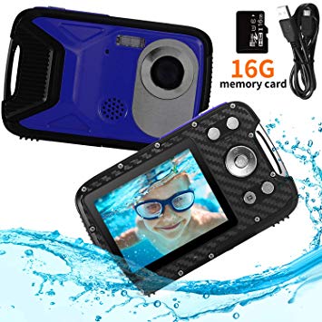 Pellor Waterproof Digital Camera for Snorkeling 2.8" FHD 1080P 8.0MP CMOS Sensor 21MP Video Recorder Selfie DV Recording Underwater Camerater Camera with 16 SD Card (Blue)