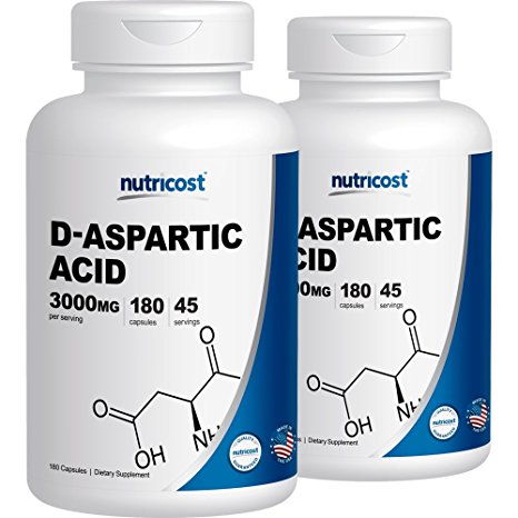 Nutricost D-Aspartic Acid Capsules (180 Caps) (2 Bottles)