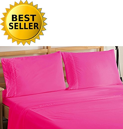 Elegant Comfort Bedding Luxury 4-Piece Bed Sheet Set 1500 Thread Count Egyptian Quality Wrinkle Free HypoAllergenic with Deep Pockets , Queen, Hot Pink