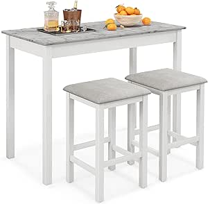 Giantex Dining Table Set for 2, Counter Height Dining Table Set with 2 Bar Stools, Wood Legs, Dinette Table Set, Breakfast Nook Table Set, Space-Saving Kitchen Table Set (White/Grey)