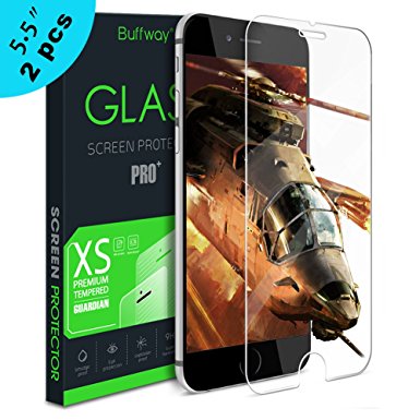 iPhone 6S Plus Screen Protector,Buffway [2-Pack] Tempered Glass Screen Protector for iPhone 6S Plus [3D Touch Compatible] Easy Install Works With iPhone 6 Plus and Protective Cases