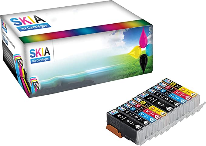 Skia Pixma iP7220, iX6820, MG5420, MG5422, MG5520, MG5522, MG5620, MG6420, MG6620, MX722, MX922 Compatible Ink Cartridges. 2 Pigment Black, 2 Black, 2 Cyan, 2 Magenta, 2 Yellow. (10 Pack)