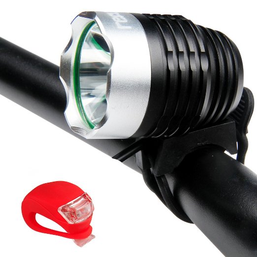 Refun - Water Resistant Front and Rear LED Bike Light Set - Cree XML-T6 Headlight Also Makes a Headlamp - 6000mah Rechargeable Battery1200 Lumens - Rugged Aluminum Construction - 1 Red Silicone Material Taillight - Flashing Light Mode Alerts Motorists for Your Safety Cycling -Tools Free Installation in Seconds - For Road Racing Mountain Bicycles - Fits ALL Bikes - Batteries Included