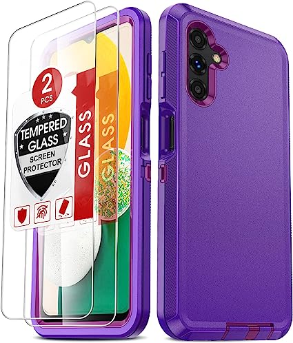 LeYi Samsung Galaxy A13 5G Case, Galaxy A13 5G Case [NOT FIT 4G] with 2 Pack Tempered Glass Screen Protector, 3 in 1 Full Body Shockproof Rubber Dustproof Rugged Defender Case for A13 5G, Purple