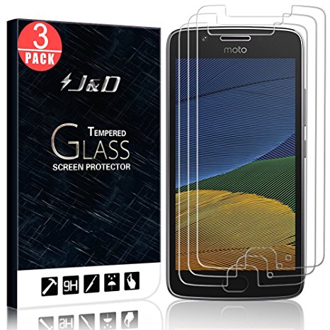 Moto G5 Screen Protector, J&D Glass Screen Protector [Tempered Glass] HD Clear Ballistic Glass Screen Protector for Motorola Moto G5 - Protect Screen from Drop and Scratch (3 Packs)