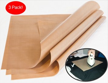 1000-Use 3-Pack Teflon PTFE Sheet for Heat Press Transfers, 16 x 20" Heat Resistant Craft Sheet, 100% Non Stick Protects Iron and Work Area Even With Messy Glue, Ink or Paint!